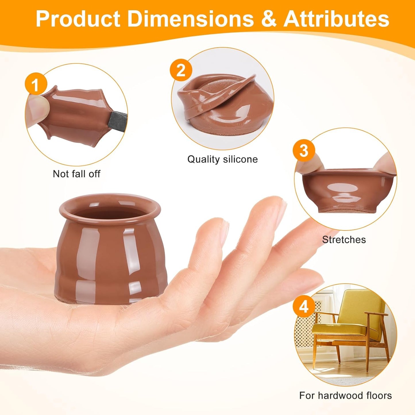 CHUNZEXI 32 Pack Chair Leg Floor Protectors for Hardwood Floors, Silicone Felt Covers Pads Caps, Protect Wood Furniture Feet Floors Noise Reduce and Scratch (Universal Small & Brown)