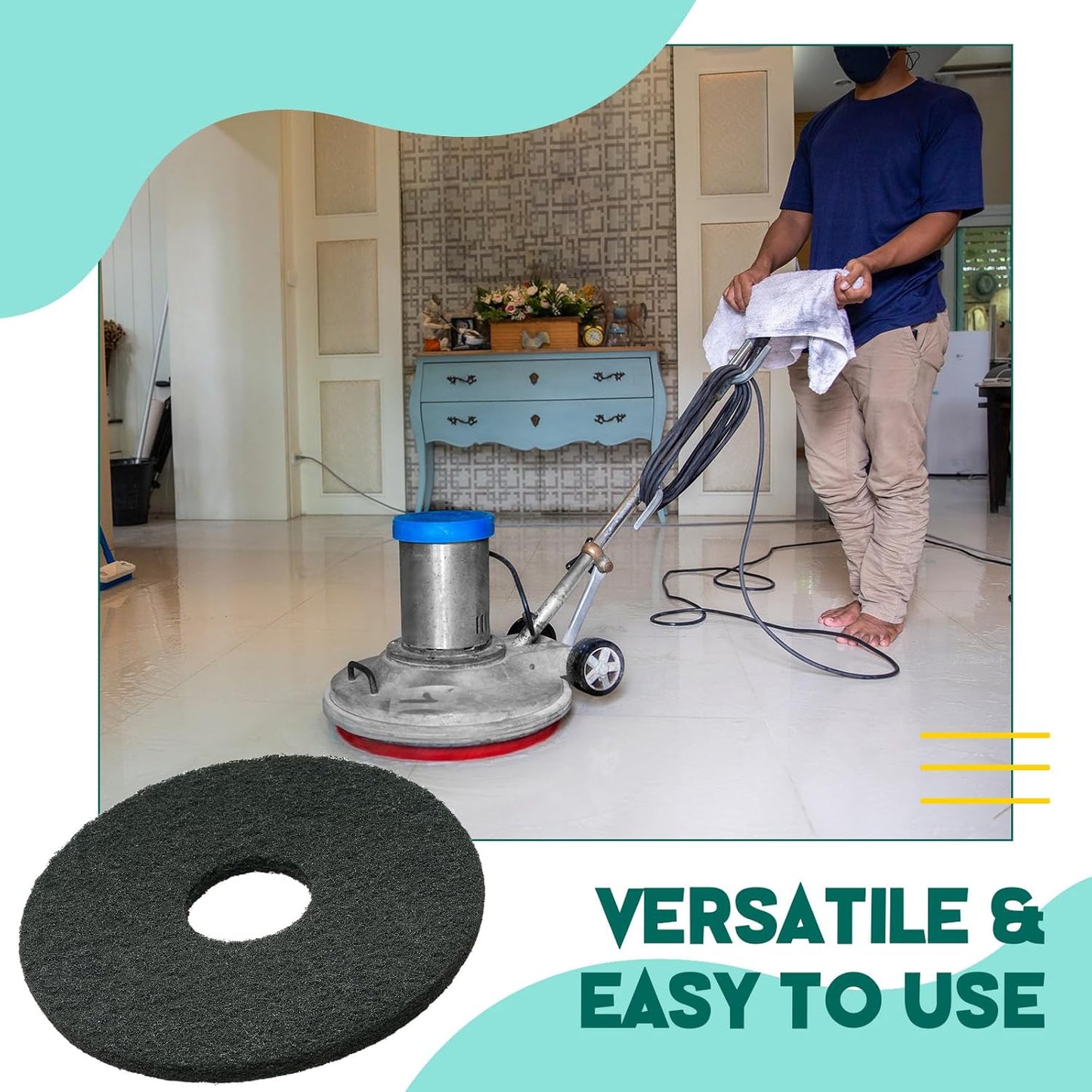 12" Black Scrubbing Pads Commercial Cleaning Orbiter Pads-Maintenance Non Woven for Floor Buffer Machine 2 Pcs