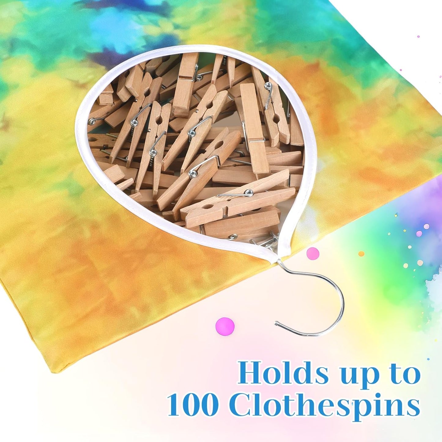 Woanger 2 Pcs Clothes Pin Bag Clothespin Holder 15 x 11 in to Hang on Line Clothes Pin Hanging Bag for Clothesline Outdoor Storage Organizer Basket with Large Opening(Bright Style)