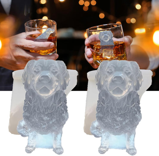 3D Golden Retriever Ice Cube Silicone Molds Tray for Whiskey, Cocktail, Bar; Fun Animal Shape Large Epoxy Resign Mold; Golden Retriever Gifts for Women Kids Dog Lover, 2 Pack