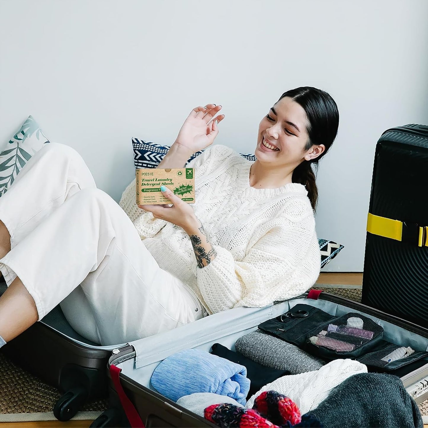 Poesie Laundry Detergent Sheets for Travel Portable Liquidless Cloth Washing Sheets Laundry Strips 3 Box per Pack Total 120 Count Fragrance Free