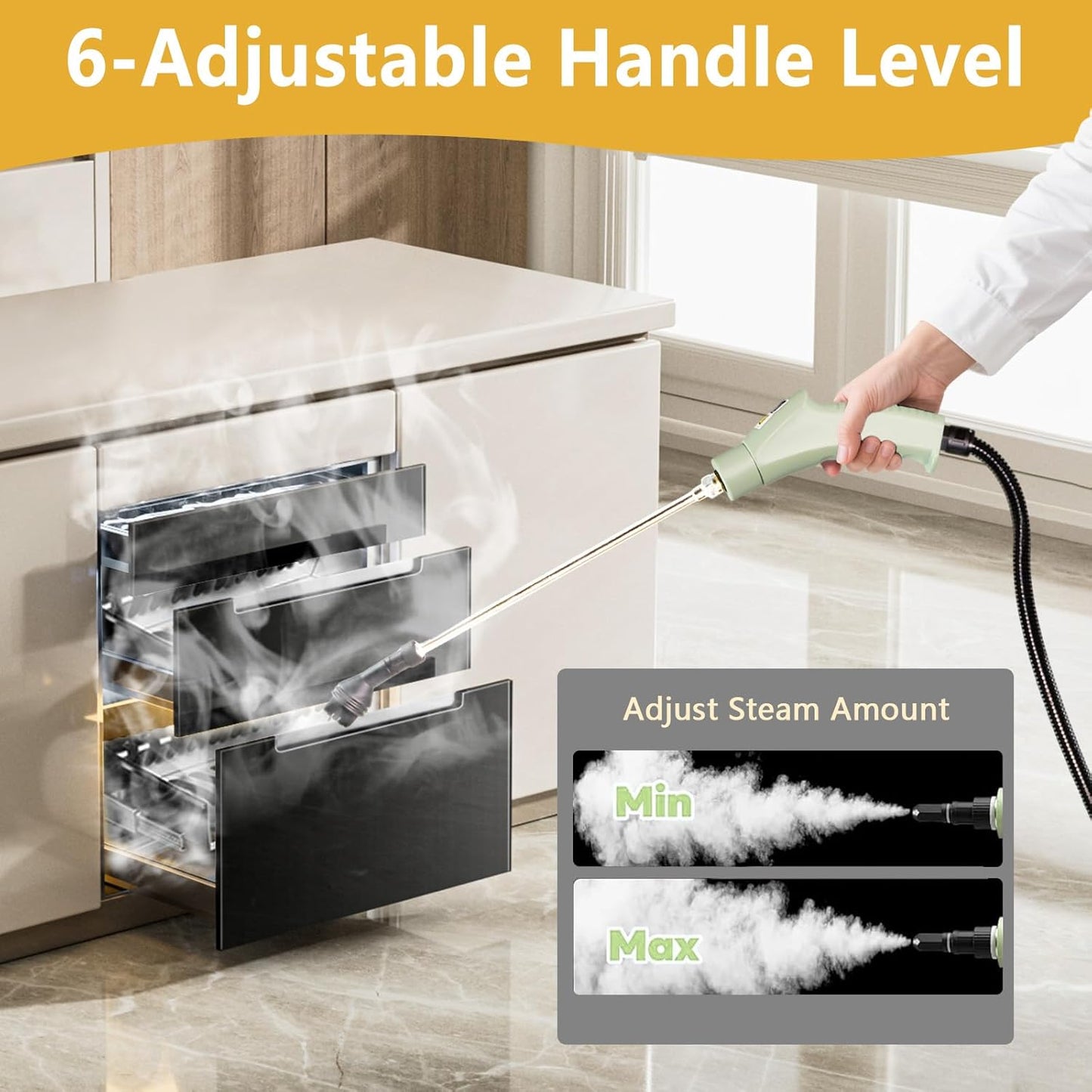 Steam Cleaner, 15s Heat-Up, 6-Level Adjustable Handle, High Pressure Steamer for Cleaning with 11 pcs Accessories, Handheld Cleaning Steamer for Home, Floors, Car, Upholstery, Grout, Bathroom, Kitchen