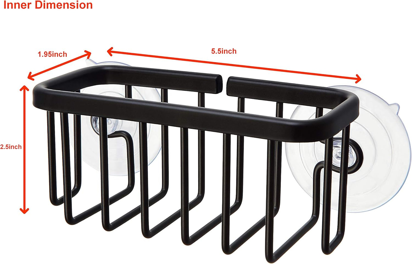 SunnyPoint NeverRust Kitchen & Bathroom Sink Caddy for Sponges, Scrubbers, Soap, 6" x 2.5" x 2.75", with Adhesive Mount - Additional Suction Cup Included –Aluminum (Black)