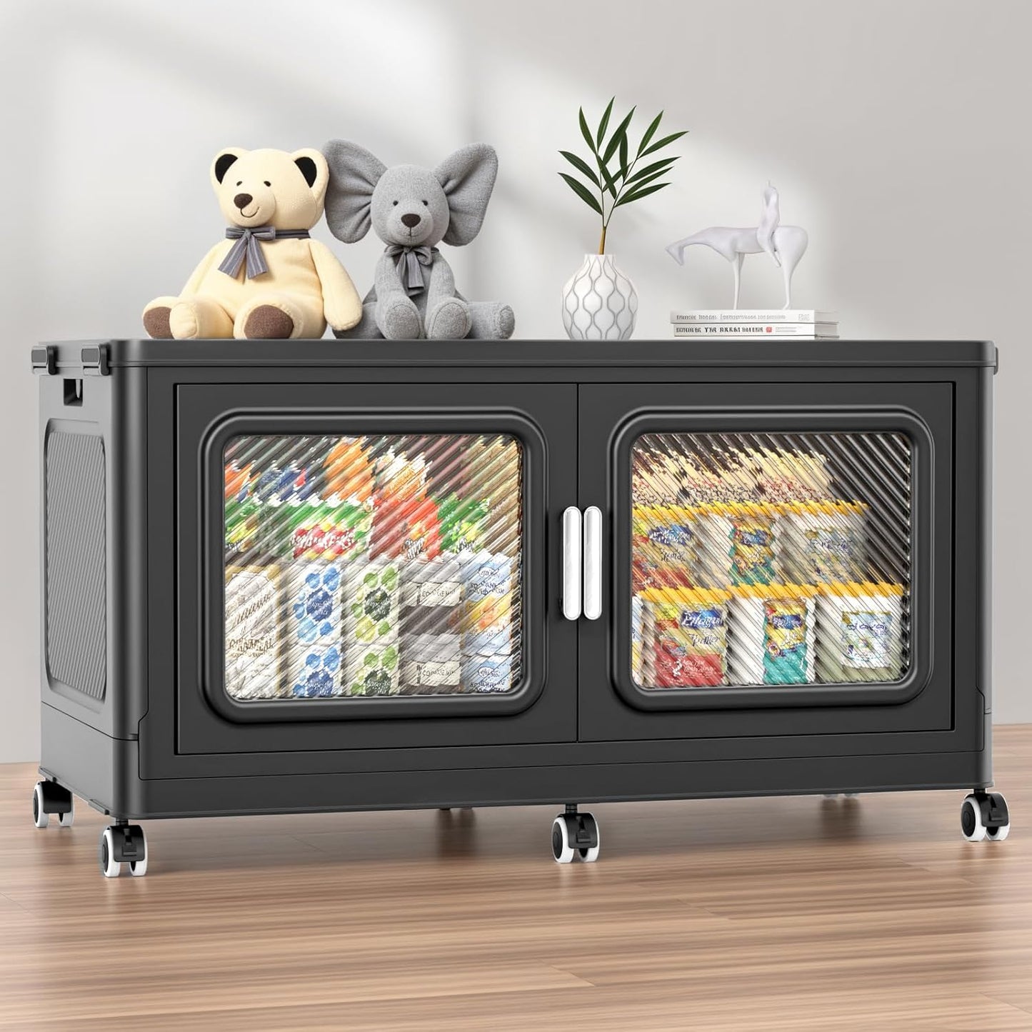 BROVIEW 220 Qt Stackable Storage Bin with Lids, 55Gal Extra Large Collapsible Storage Boxes, Folding Plastic Drawer, Heavy-Duty Store Cabinet, Closet Organizer for Home Kitchen, 1 Pack Black