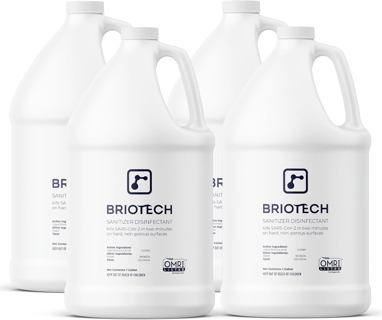 BRIOTECH Sanitizer Disinfectant Hypochlorous, Kill 99.99% of Viruses & Bacteria, Control Mold, Eliminate Odor, Gentle for Nursery & Play Rooms, Food Contact Surface Sanitizer, 1 Gallon Refill (4 Pack)