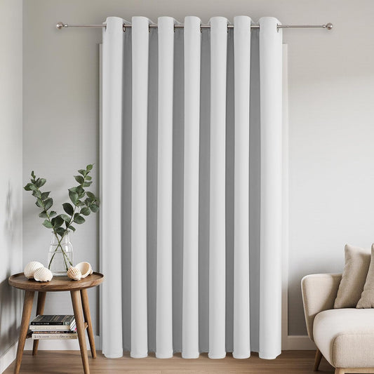 Joydeco Blackout Patio Sliding Door Curtains 84 Inches Long, Grommet Privacy Room Divider Curtains, Extra Wide Thermal Blackout Drapes for Bedroom Living Room (Greyish White 100Wx84L, 1 Panel)