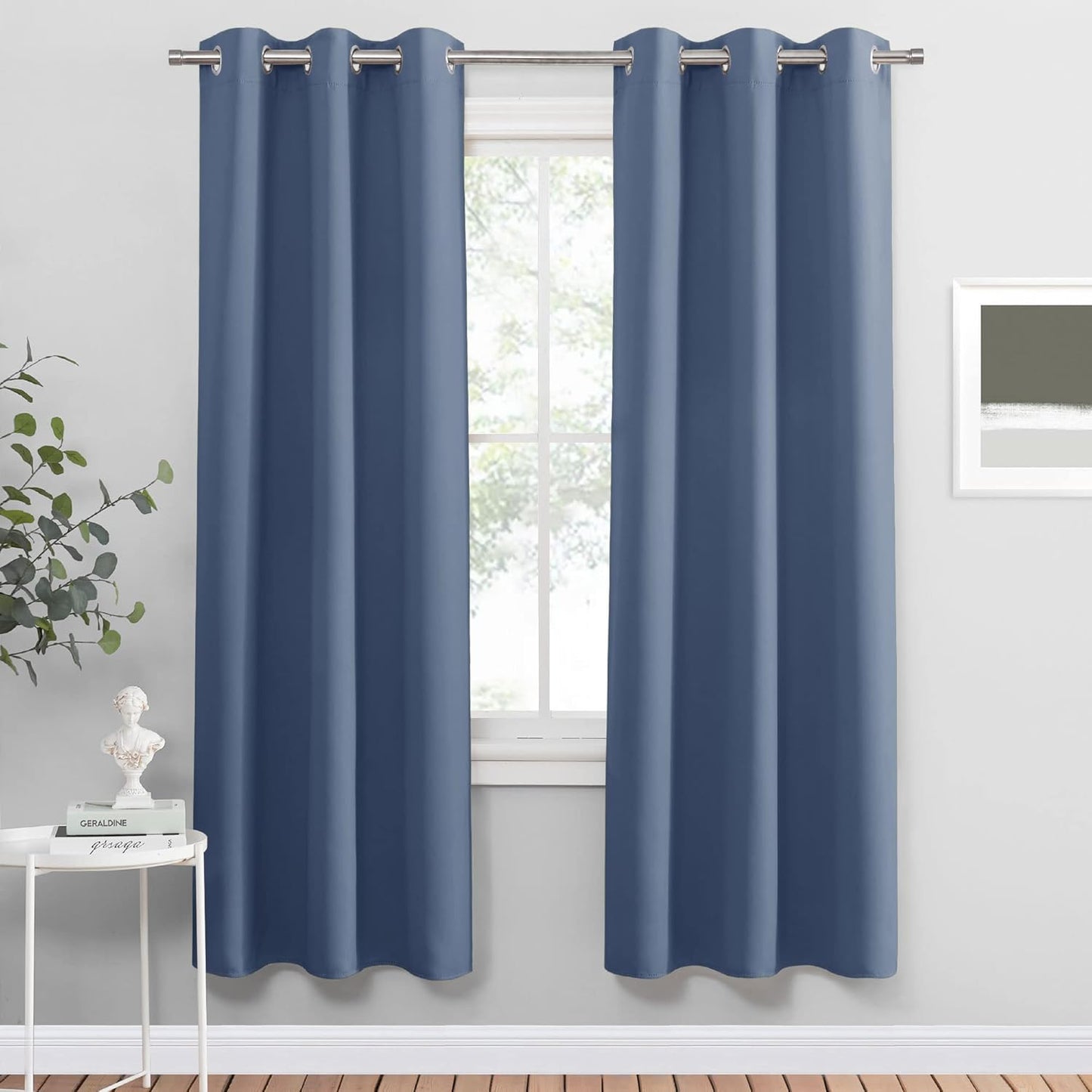 PONY DANCE Stone Blue Blackout Curtains for Bedroom 63 Inch Length 2 Panels Set, Thermal Insulated Energy Saving Grommet Top Window Treatment Drapes for Living Room, W34 x L63 Inch