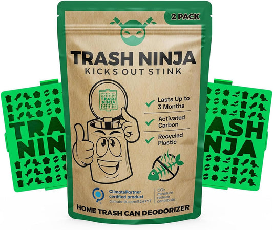 Trash Ninja Trash Can Deodorizer and Odor Eliminator (2 Pack) for Indoor Trash Cans Up to 10 Gallons, Made with Natural Activated Carbon - Lasts Up to 3 Months - Garbage Can Deodorizer to Control Odor