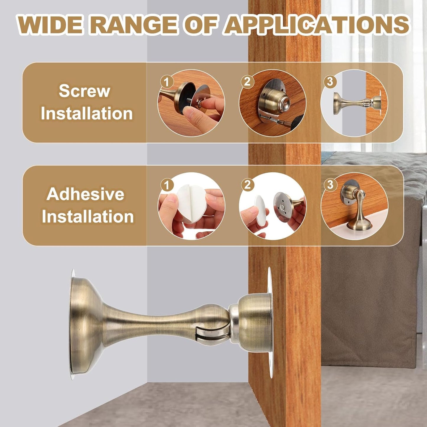 MECCANIXITY Magnetic Door Stoppers Stainless Steel Door Stops, Wall Floor Mounted Doors Holder Keep Doors Open for Home Office Closet (Reddish Bronze)