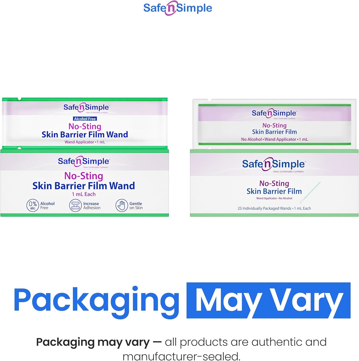 Safe n' Simple Skin Barrier Wand - 25 Individually Packed Wands - Sting Free Applicator - Sterile Swab for Ostomy - No Sting Alcohol Free Skin Barrier Film