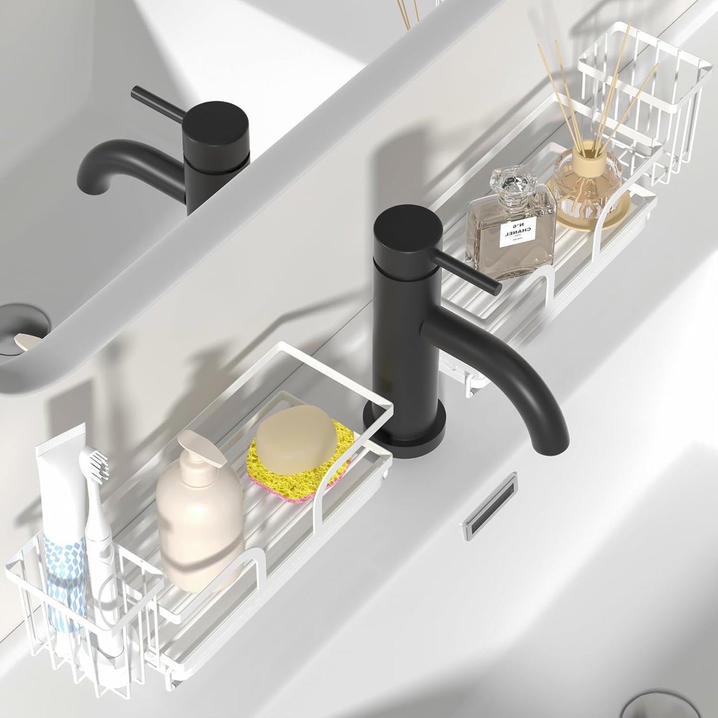 Bathroom Counter Organizer,Perfume Tray,Stone Drying Mat for Kitchen Counter,9.7" x 4.2"x 3.2", Ideal for Bathroom Organizers and Storage, Vanity, Skincare, Present, and More,2PCS White