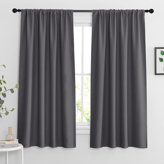 RYB HOME Blackout Curtains 63 inches Long - Energy Saving Insulation Large Window Curtain Blinds for Bedroom Living Room Dining Basement Home Office, W 62 x L 63 per Panel, Grey, 2 Pcs