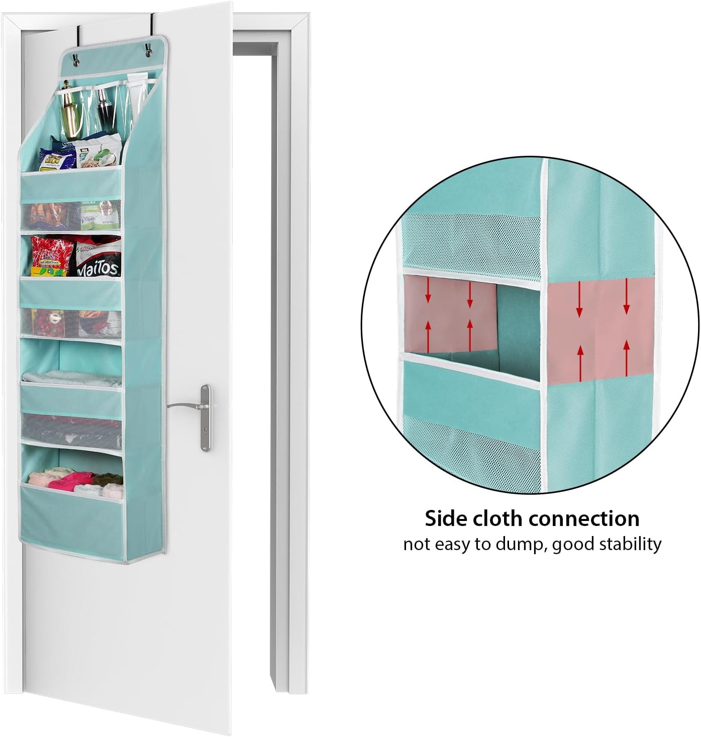 Univivi 5-Shelf Fabric Door Storage Over Door Hanging Organizer with 4 Large Pockets and 3 Small PVC Pockets Nursery Closet Cabinet Wall Mount Hanging Storage Organizers for Baby Nursery (Blue)