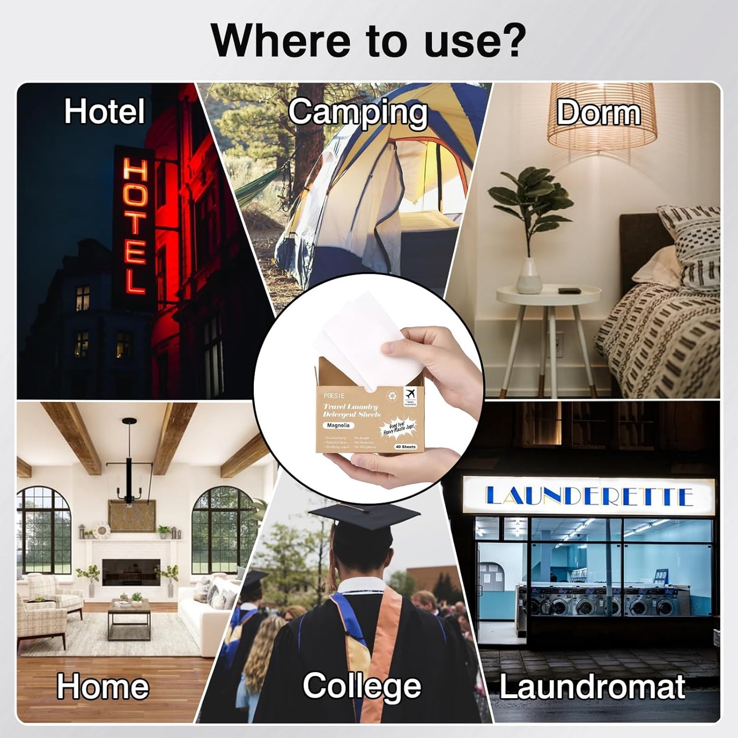 Poesie Magnolia Travel Laundry Detergent Strips 40 Sheets Liquidless Laundry Foam Sheet for Travel Dorm Home