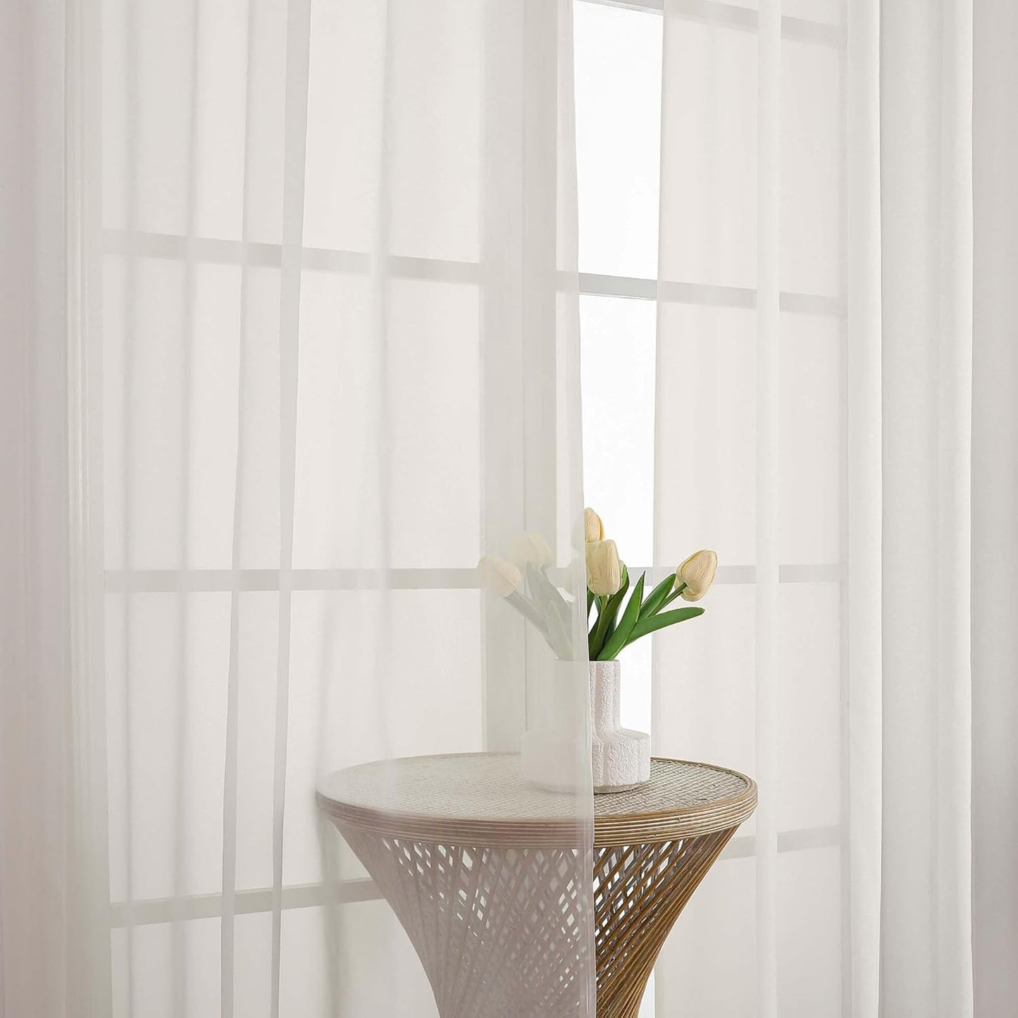 Chyhomenyc Extra Long Ivory Sheer Curtains 108 Inches Long 2 Panels, Light Filtering Ivory Curtains for Living Room, Soft Gentle Voile Rod Pocket Bedroom Window Drapes, 59Wx108L Inch, 9FT, 2PCS