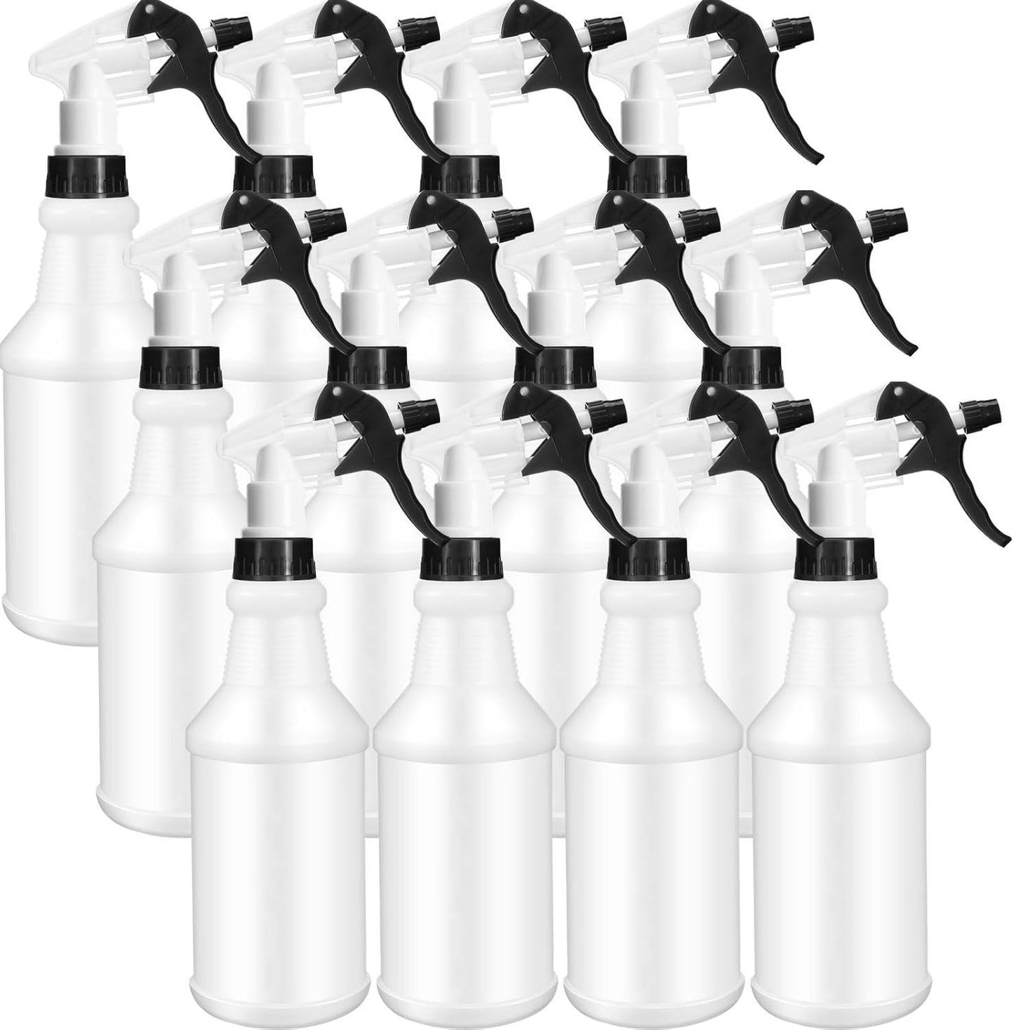 Eccliy 12 Pcs 16 Oz Plastic Spray Bottle, Adjustable Empty Reusable Sprayer for Cleaning, Planting, Water, Bathroom and Kitchen, BBQ, Commercial and Residential(Black&white,Original)
