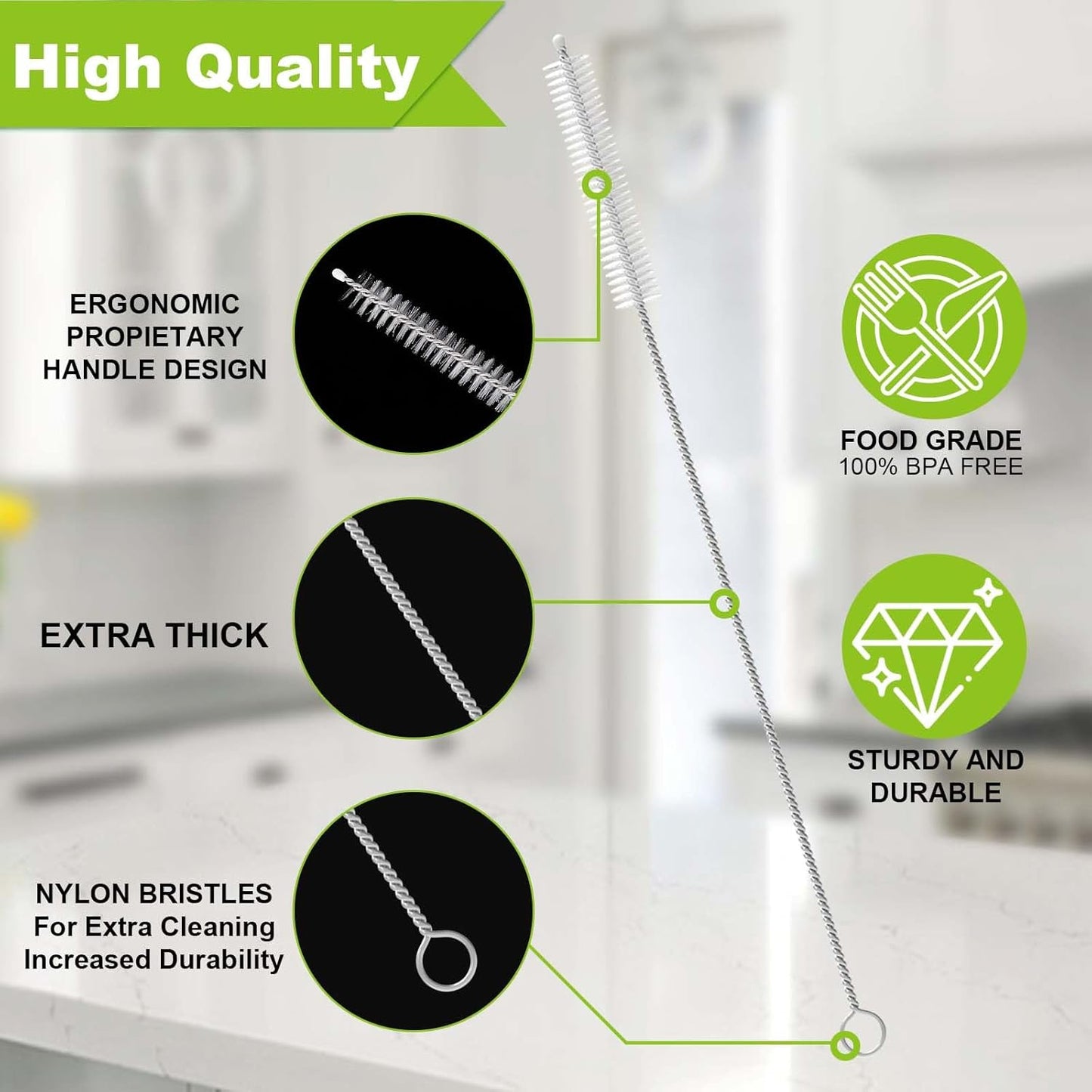 Long Straw Cleaner Brush Set Travel: 8 Pack Straw Brush Cleaner for Cleaning Straws, Stainless Steel & Bendable Nylon Brushes - Durable & Rust Resistant Cleaning Solution for Home and Office