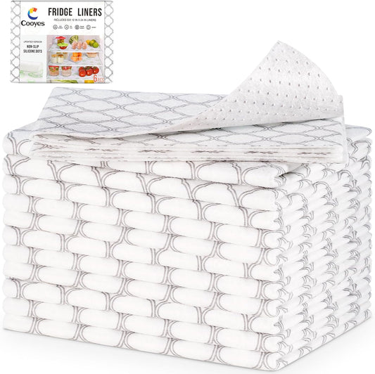 Cooyes Felt Shelf Liners for Drawer & Kitchen Cabinet, 12 Pack, 12" × 24 ", Non Slip Fridge Liners Machine Washable, Breathable Refrigerator Mats for Glass Shelves, Keep Produce Fresh Longer