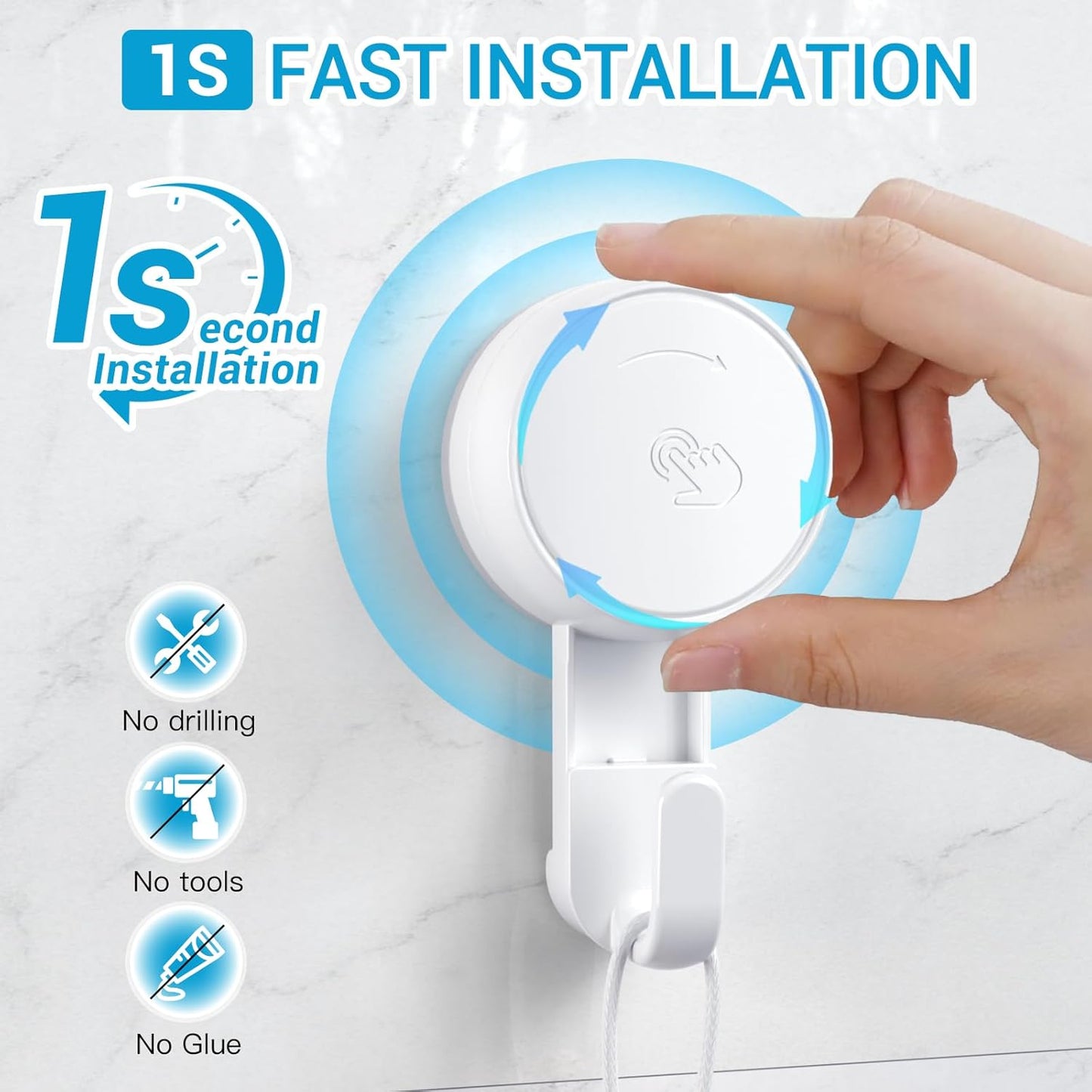 LUXEAR Suction Hooks Powerful Vacuum Suction Shower Hook- Heavy Duty Hangers Waterproof Wall Hooks for Bathroom Kitchen Towel, Robe, Loofah Removable and Reusable Hooks for Bags Coat (2 Pack)