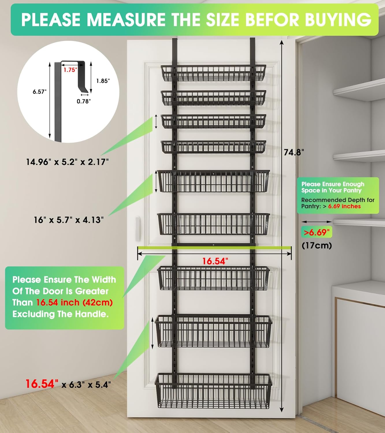 9-Tier Over The Door Pantry Organizer, Pantry Storage and Organization, Black Metal Hanging Spice Rack Seasoning Shelves Door, Wall Mount for Home & Kitchen, Laundry Room Bathroom Organization