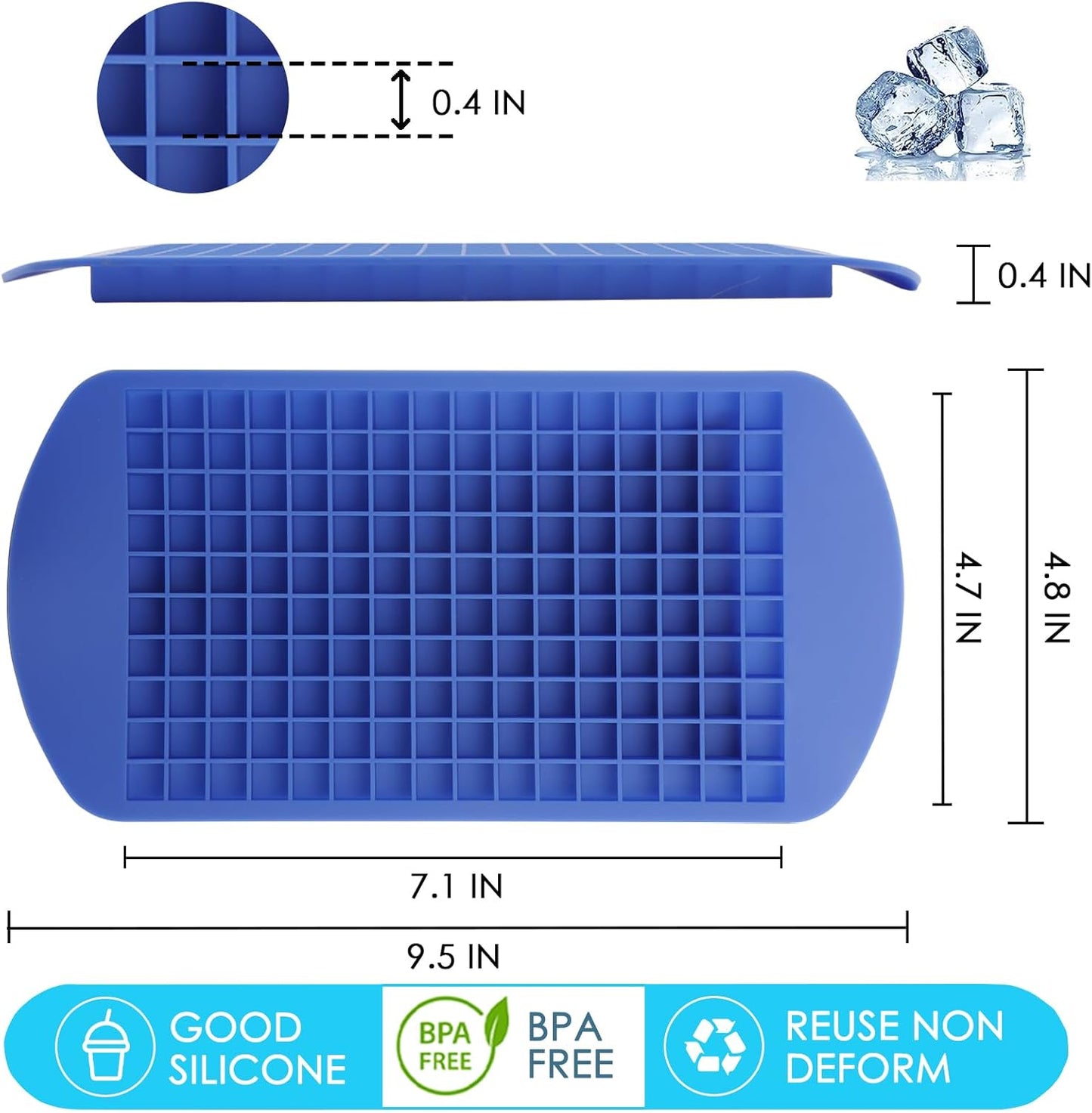 Silicone Mini Ice Cube Trays 2 Pack, 160 Crushed Ice Cube Molds, Easy Release Small Ice Cube Trays with BPA free & Quick freezing, Reusable, for Baby Food, Chilling Whiskey Cocktail, Drinks and Coffee