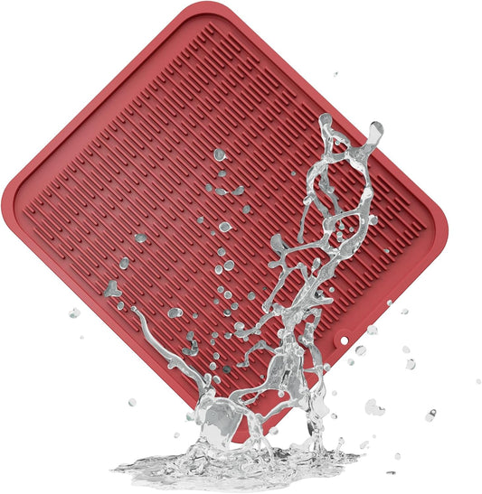 ZLR Silicone Dish Drying Mat for Kitchen Counter, Eco-Friendly Fast Dry Dish Mat, Easy Clean Multi Usage Drying Matt, Heat Resistant Trivet, 16" x 18" XL, Lave Red