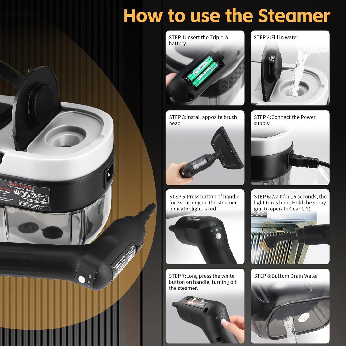 Steam Cleaner, 3-Level Adjustable Handle, 15s Heat-Up, 1.69 Quarts Tank, Portable Steamer for Cleaning with 10 Accessories, Steam Cleaner for Home for Dirt (White)