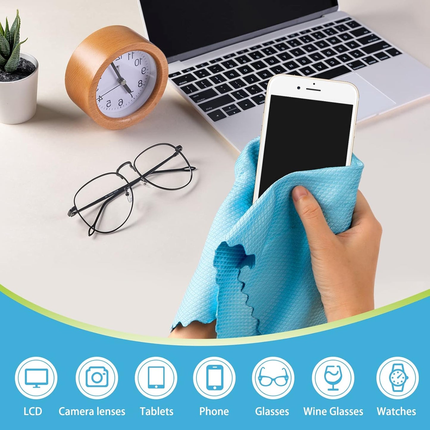 AIDEA Microfiber Glass Cleaning Cloths, 8PK, 16"x16" Premium Microfiber Glass and Window Cleaner, Lint Free Quickly Clean Windows, Glasses, Windshields, Mirrors, Stainless Steel