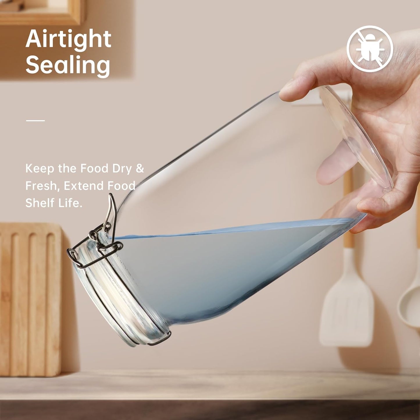 Glass Jars with Airtight Lid Set of 6, 17 floz Wide Mouth Mason Jars with Clamp Lids,Glass Sealed Jars with Air Tight Lids, Best for Kitchen & Pantry Food Storage