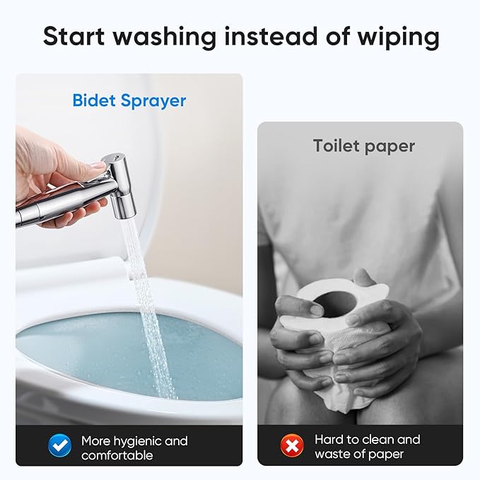 Arofa Chrome Handheld Bidet Sprayer for Toilet - Stainless Steel Cloth Diaper Jet Spray, Adjustable Water Pressure Control With Spray Hoses for Baby/Feminine Wash