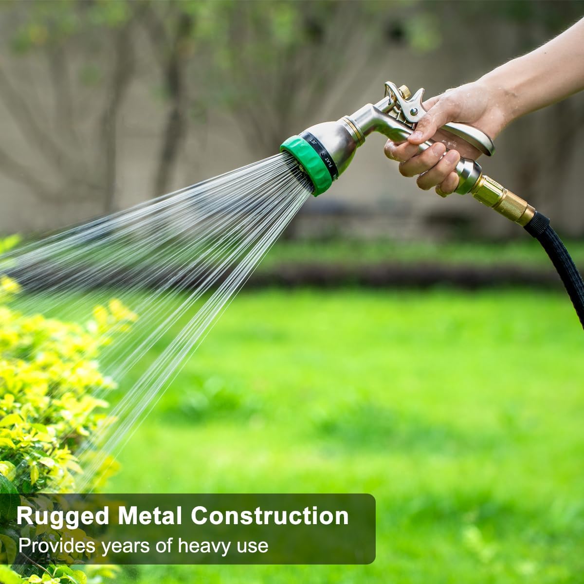 FANHAO Heavy Duty Garden Hose Nozzle, 100% Metal Water Hose Sprayer with 7 Spray Patterns, Ergonomic Rear Trigger, High Pressure Water Nozzle Sprayer for Watering Plants, Washing Car and Pet