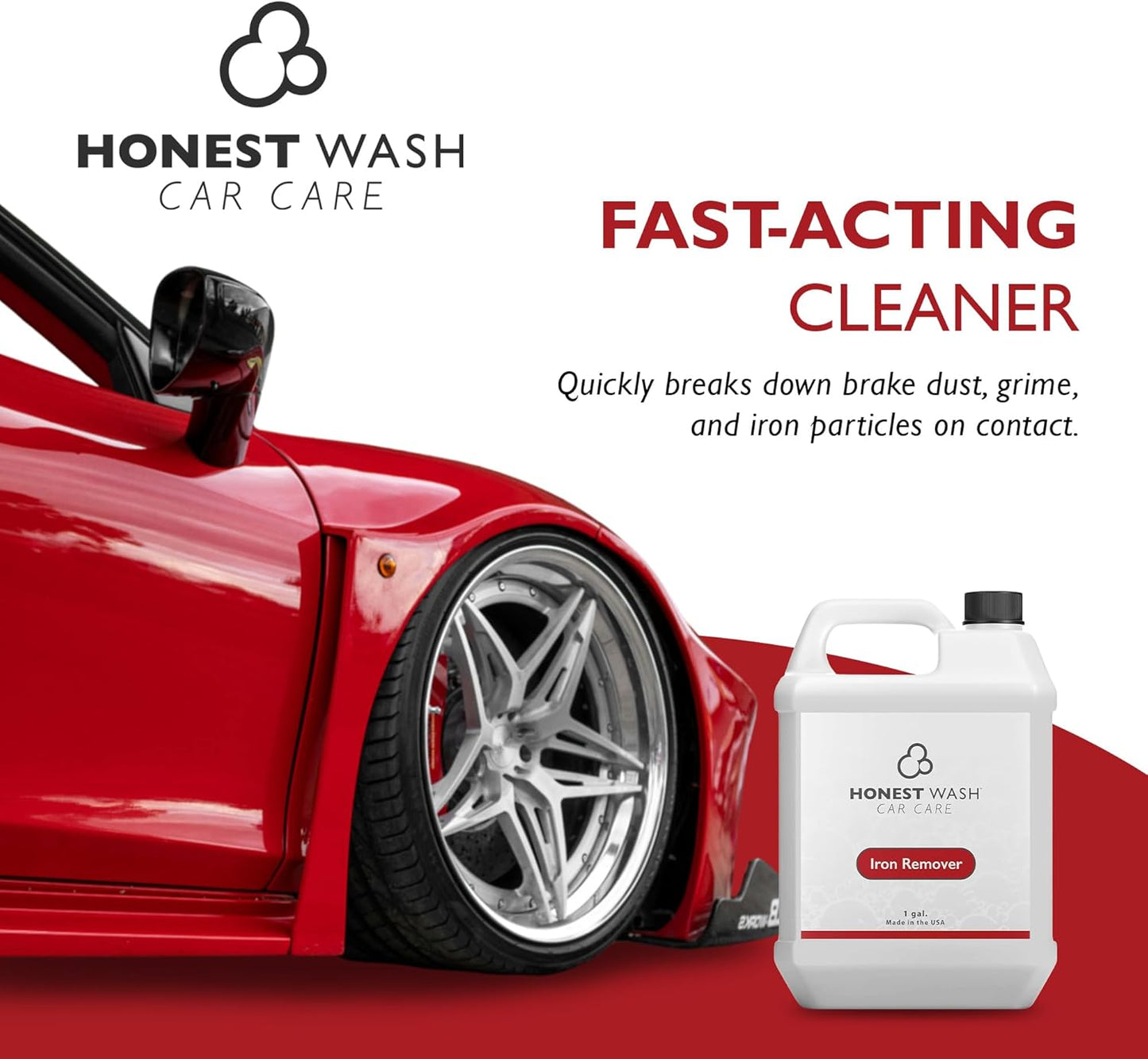Honest Wash Iron Remover Car Detailing – Powerful Solution for Dissolving Brake Dust, Dirt, and Grime | Visible Reaction for Deep Cleaning | Safe for All Wheel and Surface Types (128 Fl Oz)