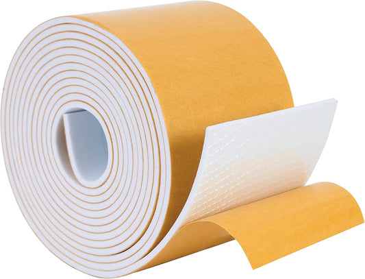 High Density Foam Weather Stripping Door Seal Strip Insulation Tape Roll for Insulating Door Frame, Window, Air Conditioner | Self Adhesive Sealing Weatherstrip (3 in x 1/16 in x 10 Ft, White)