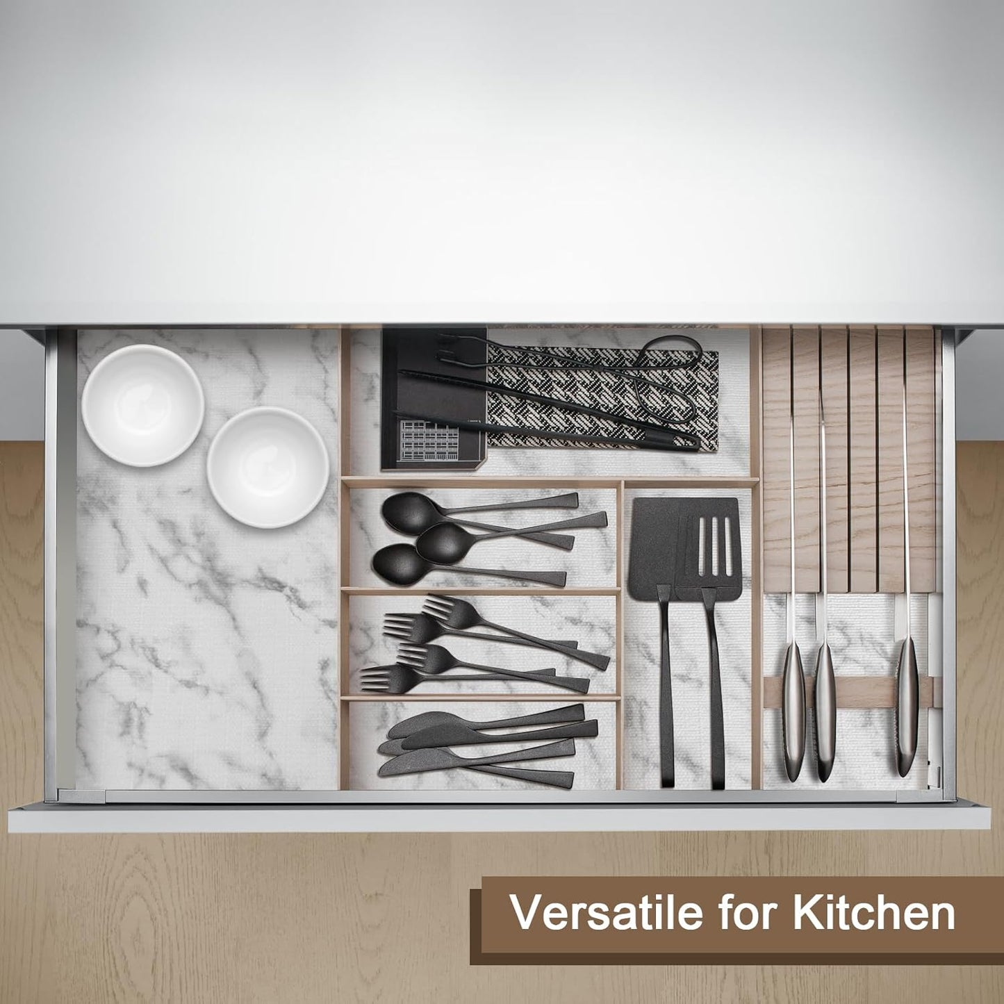 OcePor Non-Adhesive Drawer and Shelf Liner 24IN x 20FT，Non Slip Cabinet and Cupboard Liner, Kitchen Cabinet Liners for Shelves, Waterproof Drawer Shelf Liners for Cabinets/Bathroom Cupboard, Marble