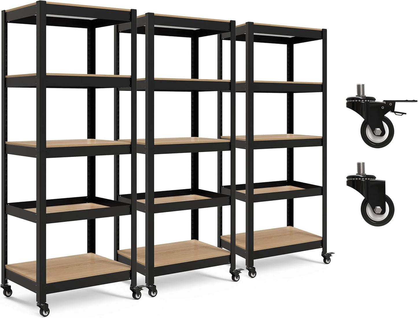 HOMEDANT House 5-Tier Metal Rolling Cart Shelf Rack Casters Heavy Duty Laminated Wheel Shelving Unit Adjustable Utility Storage Shelves Organizer Shelf Kitchen Garage 24.4" W x 16.5" D x 62.2" H 3Pack