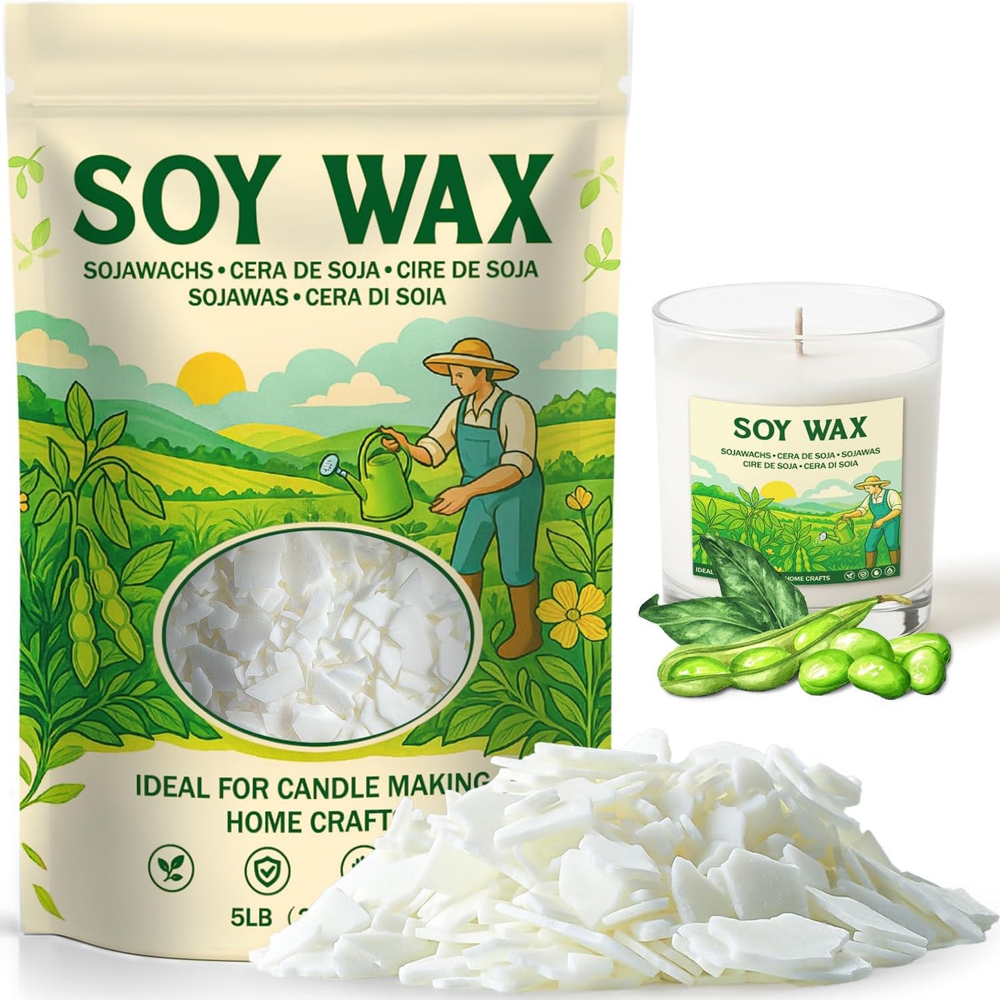 NORVENCE Soy Wax for Candle Making, Natural Soy Wax Flakes 5lb, Premium Candle Wax for DIY Candle Crafting