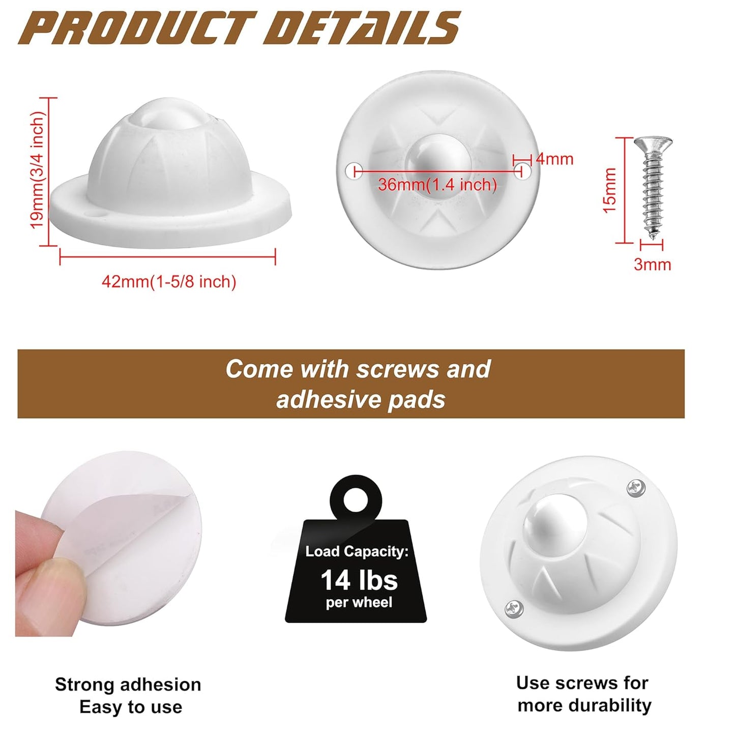 PlusRoc 4 Pack Self Adhesive Caster Wheels For Kitchen Appliance Rollers, Load Capacity 14LBS Per Wheel, Mini Swivel Wheels Sliders For Stand Mixers Air Fryers Coffee Machine