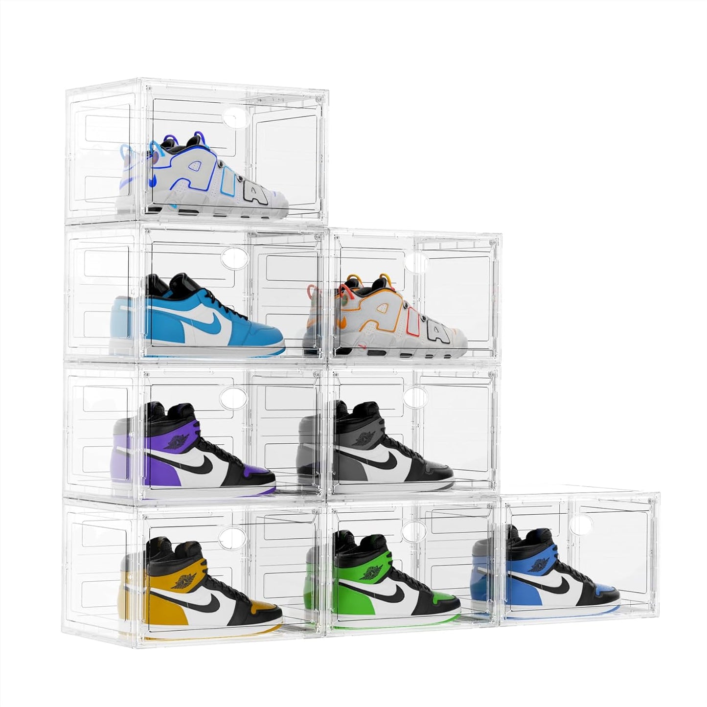 KEFA XL Shoe Storage Box Organizer, 8 Pack Shoe Boxes Clear Plastic Stackable, Sneaker Display Case Container Fit for US 13 (Side 8 PACK CLEAR)