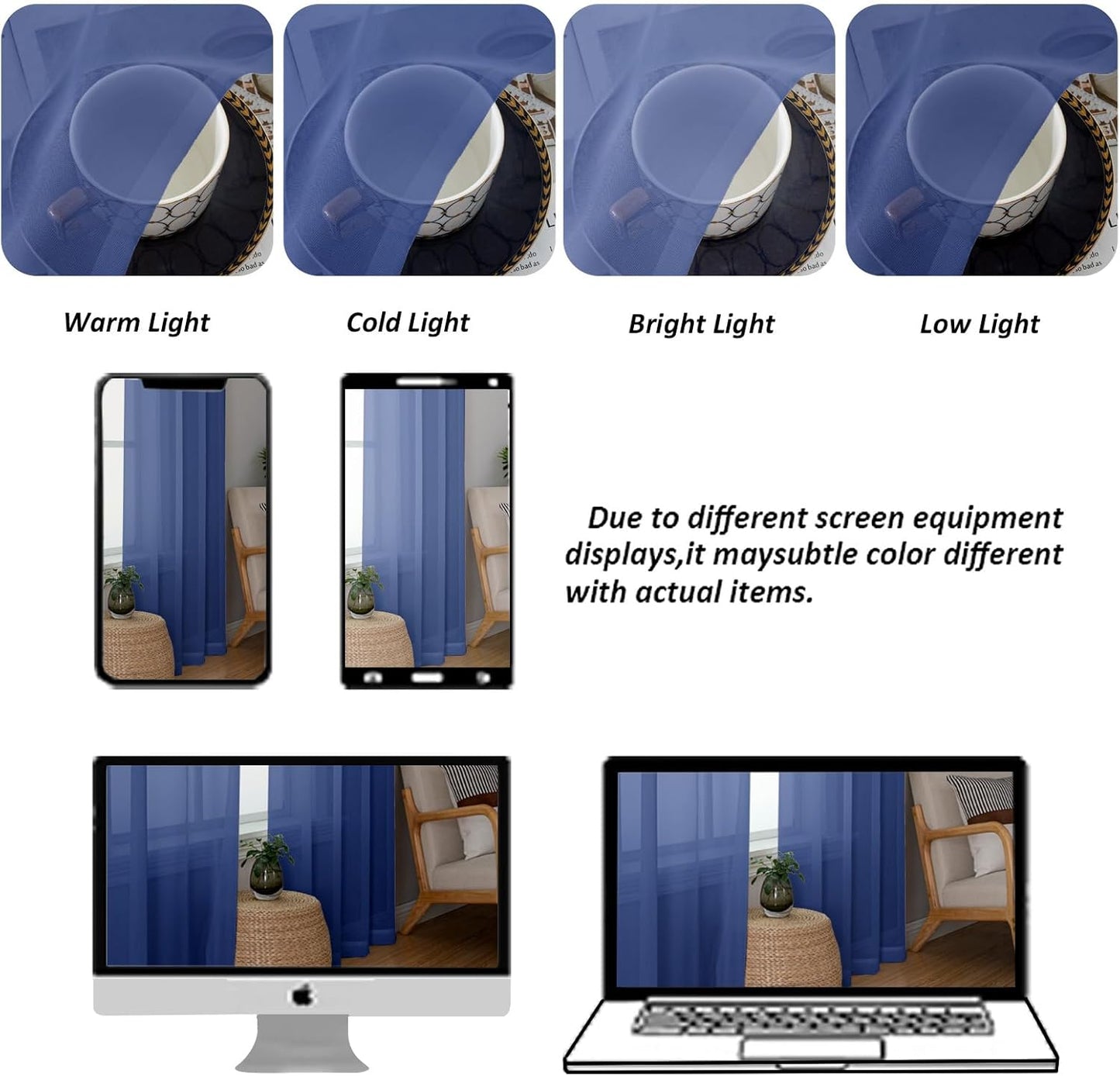 Chyhomenyc Sheer Valances for Windows 2 Pack, Small Window Curtains for Living Room Bathroom Cafe Laundry Basement, Modern Top Dual Rod Pocket Voile Curtain, 42W x 18L inches, Royal Blue