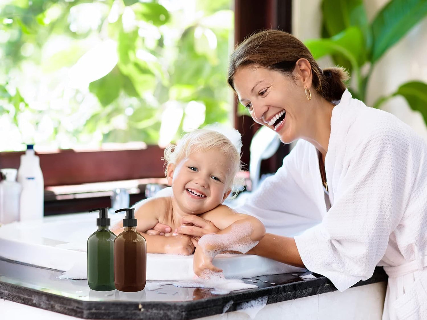 2 PCS 16 OZ Pump Bottle Plastic Pump Lotion Dispenser Empty Bottles Refillable Plastic Containers for Shampoo Lotion Body Wash, Creams, Moisturizer, Massage Oil, Multicolor