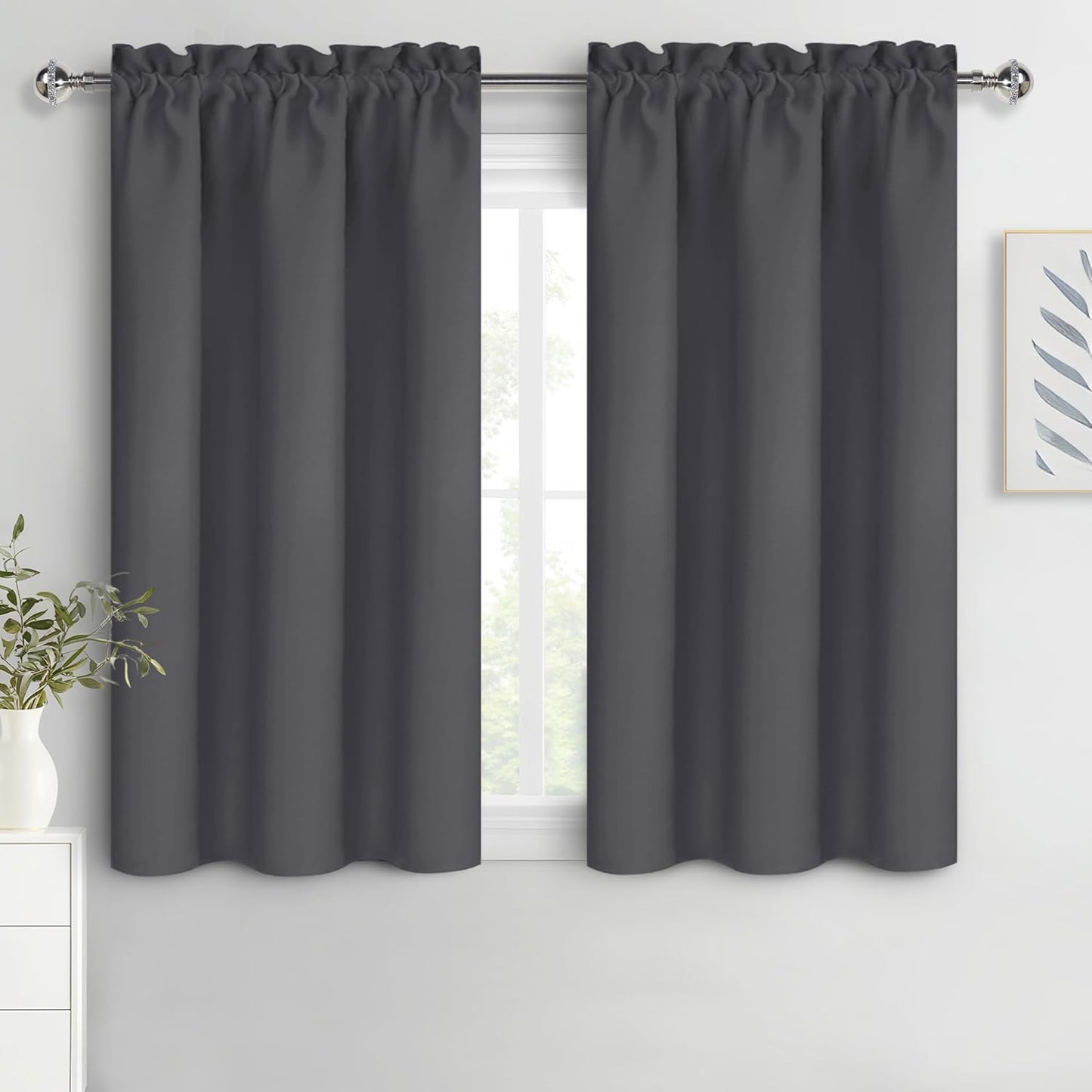 DWCN Kitchen Curtains for Small Windows 45 Inch Length 2 Panels Set, Solid Thermal Insulated Energy Saving Rod Pocket Window Treatment Curtains Blackout Drapes (W38 x L45 Inch, Dark Grey)