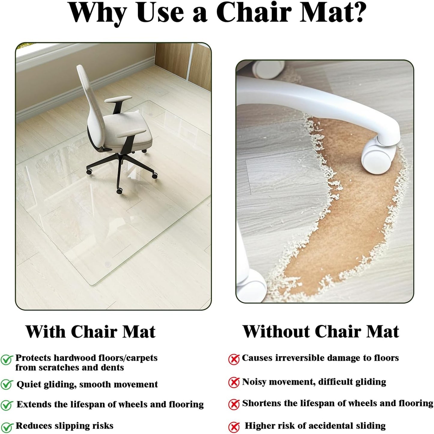 Koonmi Tempered Glass Chair Mat for Hardwood Floors & Carpets, 48" x 60“ Transparent Heavy Duty Office Floor Protector with Noise-Free Gliding Shatterproof for Home Office Desk