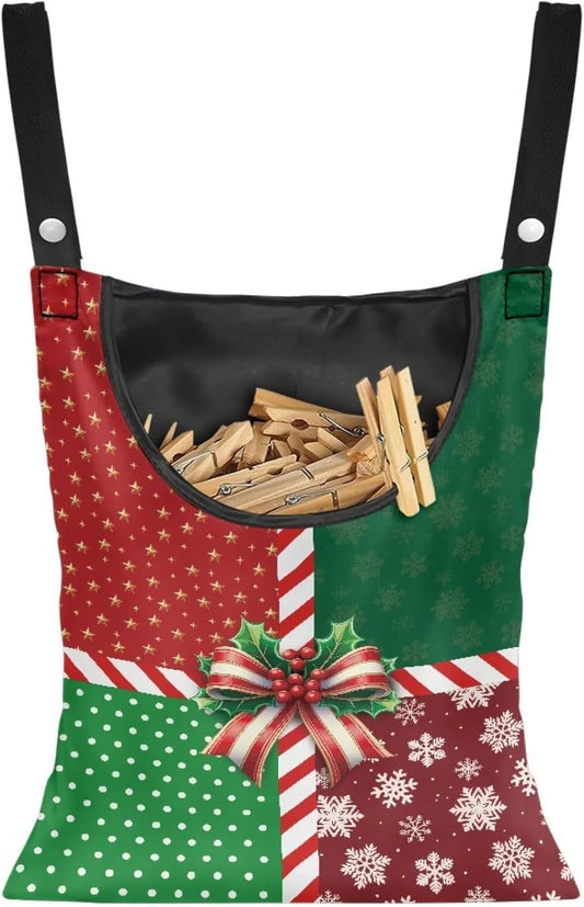 Christmas 2025 Adjustable Clothespin Storage Bag - Hanging Rope Organizer for Indoor/Outdoor Laundry Room & Closet Door