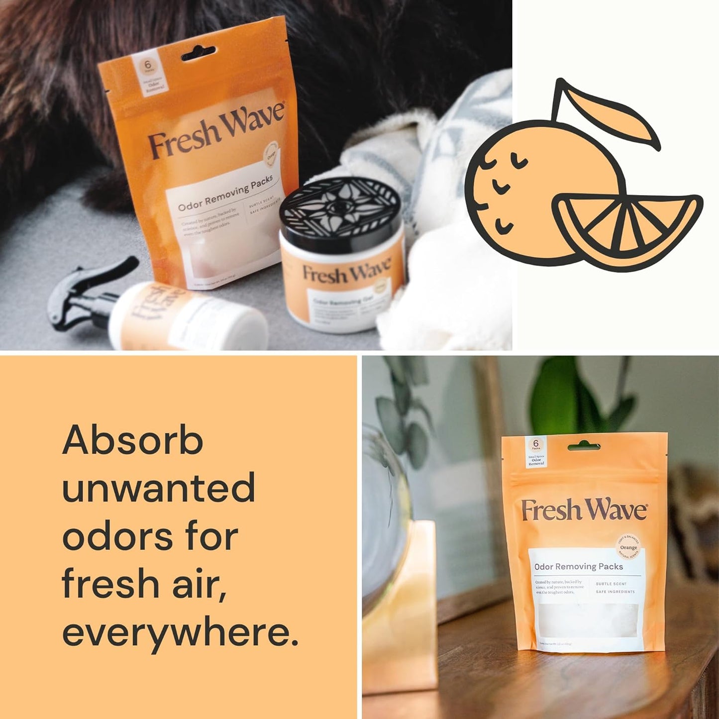 Fresh Wave Orange Odor Eliminating & Deodorizing Packs | Bag of 6