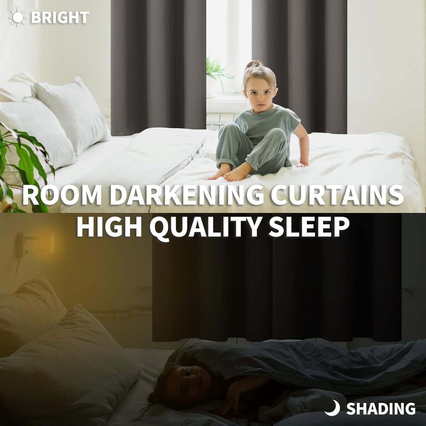 BGment Short Blackout Curtains 45 Inches Length for Bedroom - Rod Pocket Thermal Insulated Room Darkening Window Curtain for Kitchen Cafe, 42 x 45 Inch, 2 Panels, Grey