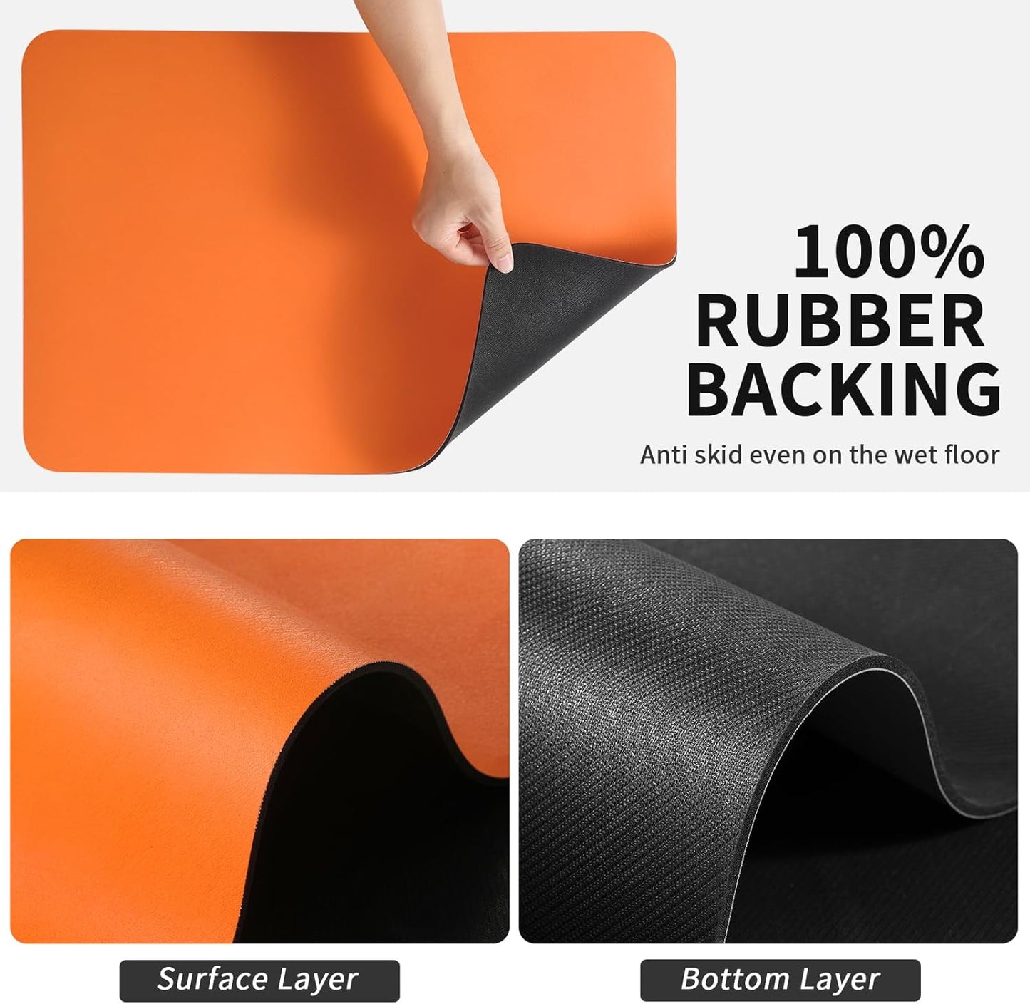 Dish Drying Mat for Kitchen Counter, Heat Resistant Drainer Mats with Non-slip Rubber Backed, Hide Stain Kitchen Super Absorbent Draining Mat, Easy to Clean Dish Rack Pad, Orange 16"x20"