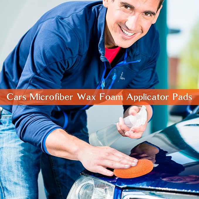 Tanlade 50 Pcs Car Detailing Microfiber Applicator Pad Wax Applicator Wash Microfiber Pads, 5 Inch Diameter (Orange)