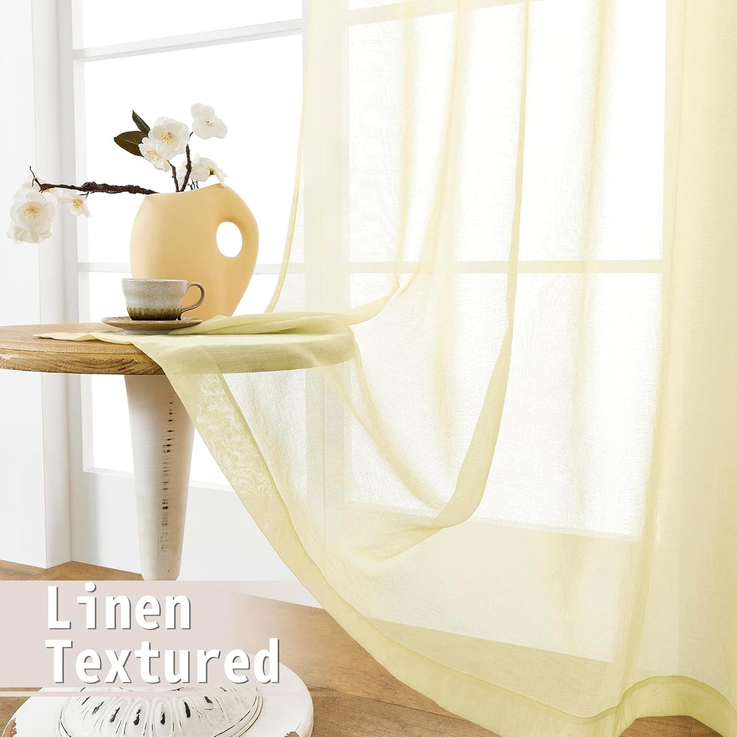 Tollpiz Short Sheer Door Curtain Closet Linen Textured Curtain Sheers Doorway Light Filtering Voile Patio Door Rod Pocket Curtains French Door, 54 x 54 inches Long, Transparent Yellow, Set of 1 Panel