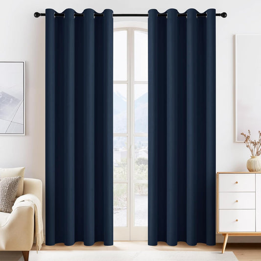 PONY DANCE Navy Blue Blackout Curtains for Bedroom 84 Inch Length 2 Panels Set, Privacy Thermal Insulated Room Darkening Grommet Drapes for Living Room Window, W34 x L84 Inch