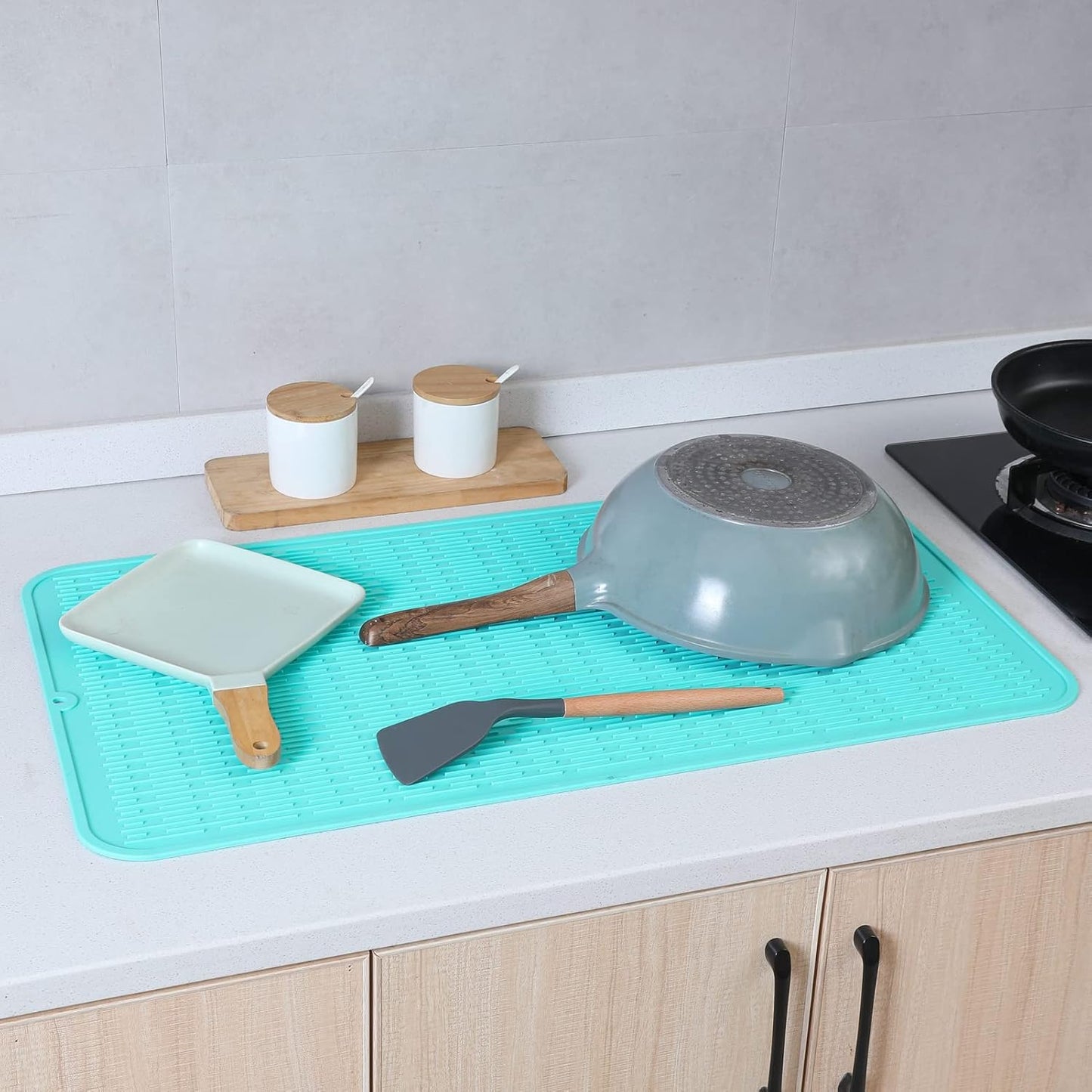 Silicone Dish Drying Mat for Multiple Usage,Easy clean,Eco-friendly,Heat-resistant Silicone Mat for Kitchen Counter or Sink,Refrigerator or Drawer Liner Mint 4XL 32 inches x 18 inches